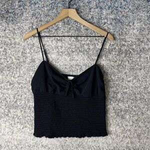 Wilfred Top Womens Large Black Smocked Cropped Sleeveless Tank Bow Detail Summer